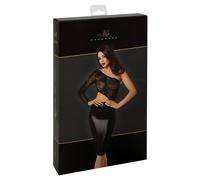 Noir F339 Asymmetrisches Kleid im Powerwetlook mit edlem Spitzen-Oberteil, knieumspielender Länge und hohem XL