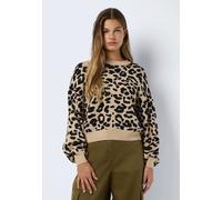 Strickpullover NOISY MAY "NMCHARLOTT L/S O-NECK KNIT FWD NOOS", Damen, Gr. XS, braun (nomad pattern:schwarz leo), Strick, Obermaterial: 52% Viskose, 28% Polyester, 20% Nylon, gemustert, taillenbedeckt