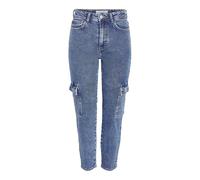 NOISY MAY Damen Cargo Jeans High Waist Hose Regular Fit Denim Pants NMMONI, Farben:Blau, Größe:26W / 30L, Beinlänge:L30