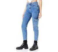 NOISY MAY Damen Cargo Jeans High Waist Hose Regular Fit Denim Pants NMMONI, Farben:Blau, Größe:30W / 32L, Beinlänge:L32