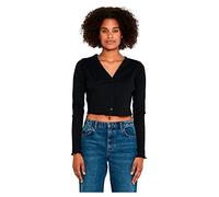 Noisy May Damen Cropped Cardigan | Kurze Gerippte Langarm Strickjacke | V-Ausschnitt Basic NMDRAKEY, Farben:Schwarz, Größe:XL