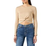 Noisy may Damen Cropped Shirt Kurz Geripptes Langarm Basic Oberteil Knoten Detail Bauchfrei NMDRAKEY