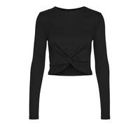 Noisy may Damen Cropped Shirt | Kurz Geripptes Langarm Basic Oberteil | Knoten Detail Bauchfrei NMDRAKEY, Farben:Schwarz, Größe:XL
