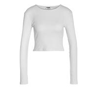 Noisy may Damen Einfarbiges Langarm Crop Top Basic Geripptes Stretch Rundhals Oberteil NMMAYA