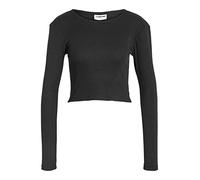 Noisy may Damen Einfarbiges Langarm Crop Top Basic Geripptes Stretch Rundhals Oberteil NMMAYA