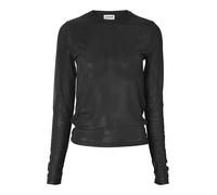 Noisy may Damen Einfarbiges Mesh Langarm Shirt Durchsichtiges Netz Top Stretch Rundhals Oberteil NMJUDITH, Farben:Schwarz-2, Größe:L