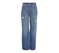 NOISY MAY Damen Jeans Straight Fit hohe Taille 5-Pocket Reißverschluss Wide Leg, Farben:Blau-3, Größe:28W / 30L, Beinlänge:L30