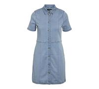 NOISY MAY Damen Jeanskleid mit Knopfleiste und Kragen, Kurzarm, Knielang, Farben:Hellblau, Größe:M