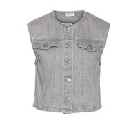 NOISY MAY Damen Jeansweste ärmellos mit Knopfleiste und Brusttaschen, Farben:Grau, Größe:S