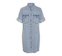 Noisy may Damen Kurzarm Kleid Midi Denim Blusenkleid Hemdkragen und Brusttaschen