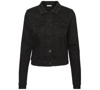 Noisy May Damen Kurze Jeansjacke | Basic Denim Übergangsjacke | Stoned Washed Jacket NMDEBRA, Farben:Schwarz, Größe:M
