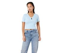 Noisy may Damen Kurzes RIPP Oberteil Slim Fit T-Shirt mit Cut-Out V-Ausschnitt Kurzarm Top NMMAYA, Farben:Blau-3, Größe:XL