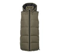 Noisy May Damen Lange Puffer Weste | Wattierte Stepp Übergangsjacke ohne Ärmel | mit Kapuze & Zip NMAURORA, Farben:Olive, Größe:34