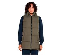 Noisy May Damen Lange Puffer Weste | Wattierte Stepp Übergangsjacke ohne Ärmel | mit Kapuze & Zip NMAURORA, Farben:Olive, Größe:38