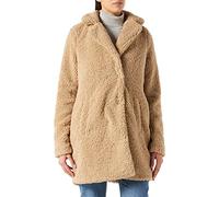 Noisy May Damen Langer Kunstfell Mantel | Warme Teddy Winter Jacke | Lamm Plüsch Parka ohne Kapuze NMGABI, Farben:Beige, Größe:38