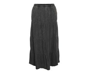 NOISY MAY Damen Maxirock mit elastischem Bund und Vintage Denim Design Rüschenlagen, Farben:Schwarz, Größe:XS