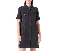 Noisy may Damen Midi Jeans Kleid Denim Dress Modisches Kurzarm Shirtkleid NMNEW, Farben:Schwarz-2, Größe:S