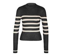 NOISY MAY Damen NMFIFI L/S HIGH Neck Rib Knit FWD NOOS Pullover, Black/Stripes:Oatmeal, M