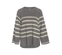 NOISY MAY Damen Nmfifi L/S O-Neck Tunic Knit FWD Noos Pullover, Charcoal Gray/Stripes:Oatmeal, XS EU