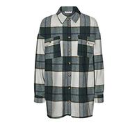 NOISY MAY Damen NMFLANNY L/S Long Shacket BG NOOS Hemd, Blanc De Blanc/Checks:Navy B/Ponderosa P/Rosin, Normal, M