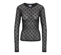 Spitzenshirt NOISY MAY "NMJUDITH L/S LACE TOP NOOS", Damen, Gr. M, schwarz, Jersey, Obermaterial: 95% Polyester, 5% Elasthan, unifarben, modisch, regular fit kurz, Rundhals, Langarm, Shirts (81240928-