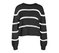 Noisy May Damen Nmmaysa L/S Stripe O-Neck Knit Noos Pullover, Black/Stripes:Eggnog, XS EU