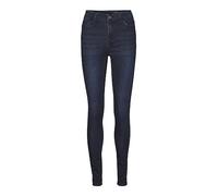 Noisy May Damen Skinny Fit Jeans High Waist Denim Stretch Hose Raw Vintage Design Pants NMCALLIE, Farben:Dunkelblau, Größe:25W / 30L