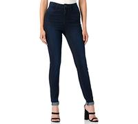 Noisy May Damen Skinny Fit Jeans | High Waist Denim Stretch Hose | Raw Vintage Design Pants NMCALLIE, Farben:Dunkelblau, Größe:25W / 30L