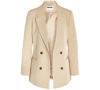 Noisy may Eleganter Blazer Tailliert mit Taschen Langer Basic Cardigan Business Jacke Mantel NMVIVIAN, Farben:Beige,Größe Damen:S