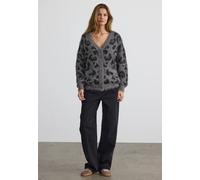Strickjacke NOISY MAY "NMFLYNN L/S V-NECK KNIT CARDIGAN NOOS", Damen, Gr. L, charcoal gray pattern:leo, Strick, Obermaterial: 80% Nylon, 20% Polyacryl, gemustert, animal-print, modisch, hüftbedeckend,