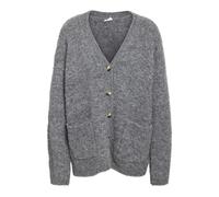 Strickjacke NOISY MAY "NMDOLLY L/S KNIT CARDIGAN FWD NOOS", Damen, Gr. S, grau (medium grau melange), Strick, Obermaterial: 73% Polyester, 13% Nylon, 8% Wolle, 6% Elasthan, unifarben, modisch, hüftbed
