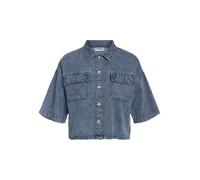 Jeansbluse NOISY MAY "NMENZA S/S REG CROP SHIRT MG004MB NOOS", Damen, Gr. XS, medium blau denim, Denim/Jeans, Obermaterial: 100% Baumwolle, unifarben, oversize normal, Blusen Jeansbluse (62515323-XS)