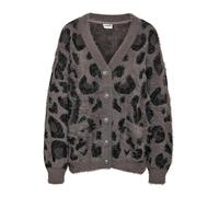 Strickjacke NOISY MAY "NMFLYNN L/S V-NECK KNIT CARDIGAN NOOS", Damen, Gr. XS, charcoal gray pattern:leo, Strick, Obermaterial: 80% Nylon, 20% Polyacryl, gemustert, animal-print, modisch, V-Ausschnitt,