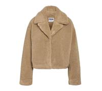 Plüschjacke NOISY MAY "NMNATI CROP TEDDY JACKET FWD NOOS", Damen, Gr. S, beige (birch), Plüsch, Obermaterial: 100% Polyester, unifarben, modisch, hüftlang, V-Ausschnitt, Langarm, Jacken (66588920-S) b