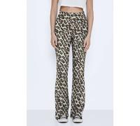 Noisy may Damen Flare Hose mit elastischem Bund und ausgestelltem Bein, Farben:Beige-Schwarz, Größe:M