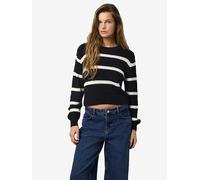 NOISY MAY Damen NMMAYSA L/S Stripe O-Neck Knit NOOS Pullover, Black/Stripes:Eggnog, XL