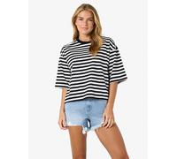Sweatshirt NOISY MAY "NMEMBER 2/4 STRIPE SWEAT BOX", Damen, Gr. S, schwarz stripes:cloud dancer, Sweatware, Obermaterial: 100% Baumwolle, gestreift, normal, Rundhals, Sweatshirts Sweatshirt (91776561-