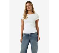 Kurzarmshirt NOISY MAY "NMMAYA S/S BOATNECK TOP NOOS", Damen, Gr. M, weiß (hellweiß), Jersey, Obermaterial: 95% Baumwolle, 5% Elasthan, unifarben, regular fit normal, Rundhals, Shirts, Baumwollmischun