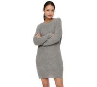 NOISYMAY Damen Langarm Strickkleid | Legeres Dress NMSIESTA Party Jumper | Geripptes Midi Shirt Kleid, Farben:Grau, Größe:S