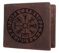 NOKTAI Viking Vegvisir Ledergeldbörse für Herren, Gravierte Kompass-Runen-Amulett-Geldbörse, Schlanke Bifold-Brieftaschen mit Großer Kapazität Geschenke für Ehemann, Vater