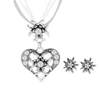 NOLACE Trachtenschmuck Damen Herz Edelweiß Halskette Elegantes Kropfband Oktoberfest Accessoires Damen Trachtenschmucks Set Dirndl Schwarz Oktoberfest Accessoires Trachtenschmuck