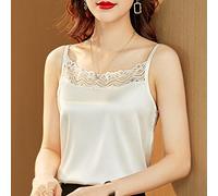 NOLEGA Damen Tank Top Sommer, Frauen Rote Seide Satin Leibchen Weste Hohle Spitze Blumen Nähen Sexy Spaghetti Mode Hemd Elegant Cami Tanktops Sommer Lässige Ärmellose Oberteile T-Shirt Bluse,Weiß,L