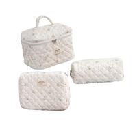 NOLITOY 3 Stücke Gestepptes Kosmetiktasche mit Blumenmuster für Damen aus Baumwolle Großzügiges Reise-Organizer-Set Make-up-Tasche Blumenmuster-Beutel