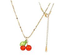 NOLITOY Rote Beeren Anhänger Halskette Damen Charm Kette Titanium Stahl Collier Leicht Elegant für Schlüsselbeine