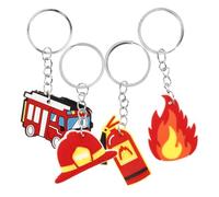 NOLITOY Schlüsselanhänger Feuerwehr 4 Stück Cartoon Metallanhänger mit Feuerwehrauto Feuerwehrhelm Feuerlöscher und Feuerwehrmann als Partygeschenk und Dekoration für Ranzen oder
