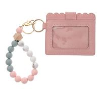 NOLITOY Schlüsselanhänger mit Kartenhalter und Armband aus Leder Handgefertigtes Perlen Design Kompakte Karten Schlüsselbörse für Damen Praktische Handgelenkstasche Vielseitig für