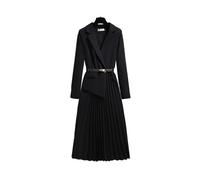 NOLLAM Kleid Damen-Blazer mit Revers, V-Ausschnitt, langen Ärmeln, Gürtel, Plissiertes Midi-Kleid 2024, Herbst, Anzugkragen, Business, Arbeit, Büro, Blazer-Kleid Dress