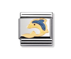 Nomination Classic - TIERE - WASSER Edelstahl, Email und 18K-Gold (Delphin) blau