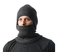 NONGYU 2-in-1-Strickpullover mit Mütze, Halstuch, warmes, winddichtes Design, dehnbare Mütze, Halswärmer für Outdoor, Wandern, Radfahren, Alltag, Totenkopfmütze und Schal, dunkelgrau, One size