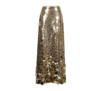 NONGYU Damen Rock mit hoher Taille, schimmernder A-Linie, mit Reißverschluss, glitzernde Pailletten, Maxi-Rock, Ausgehen, Party, Clubwear, A-Linien-Rock für Damen, gold, M